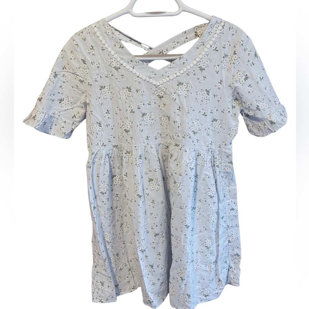 Floral Ruffle Sleeve Linen Top - Picture 2 of 5